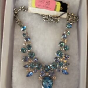 Givenchy Blue Crystal Bib Necklace with Multitone Accents